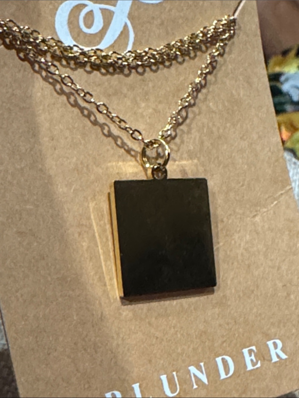 Plunder Gold Square Pendant  Necklace -